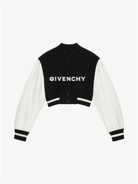 givenchy leather|givenchy cropped varsity jacket.